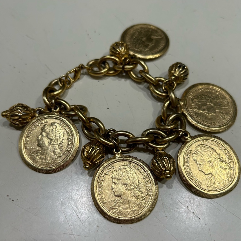 Beautiful, Unusual Vintage French Coins Bracelet